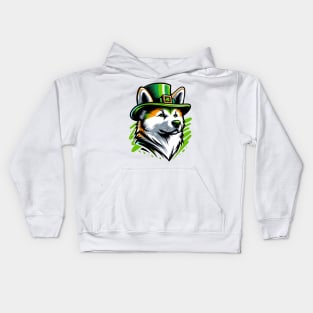 Japanese Akitainu Revels in Saint Patrick's Day Kids Hoodie